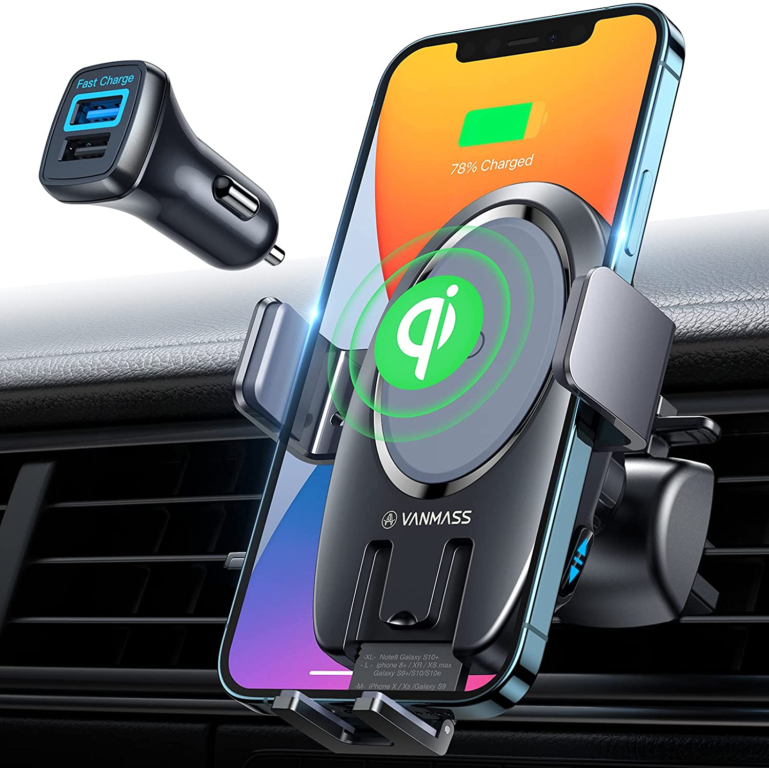 Qi 15W Fast Wireless Car Charger in Car Wireless Charging Automatic Sensor Phone Holder Air Vent and Dashboard Mount Compatible for S20/S10,iPhone 12 Pro Max Mini 11 Pro X XS XR 