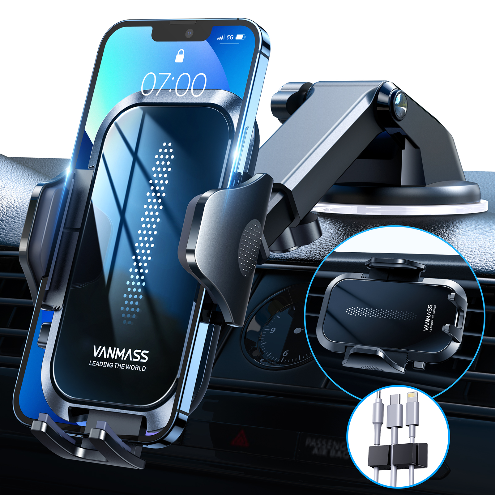 Double Stable Support Upgraded VANMASS Car Phone Mount, Cell Phone Holder for Dashboard Windshield Air Vent Compatible with iPhone 13 Pro Max 12 11 Samsung Galaxy Truck Heavy Duty Vehicle 