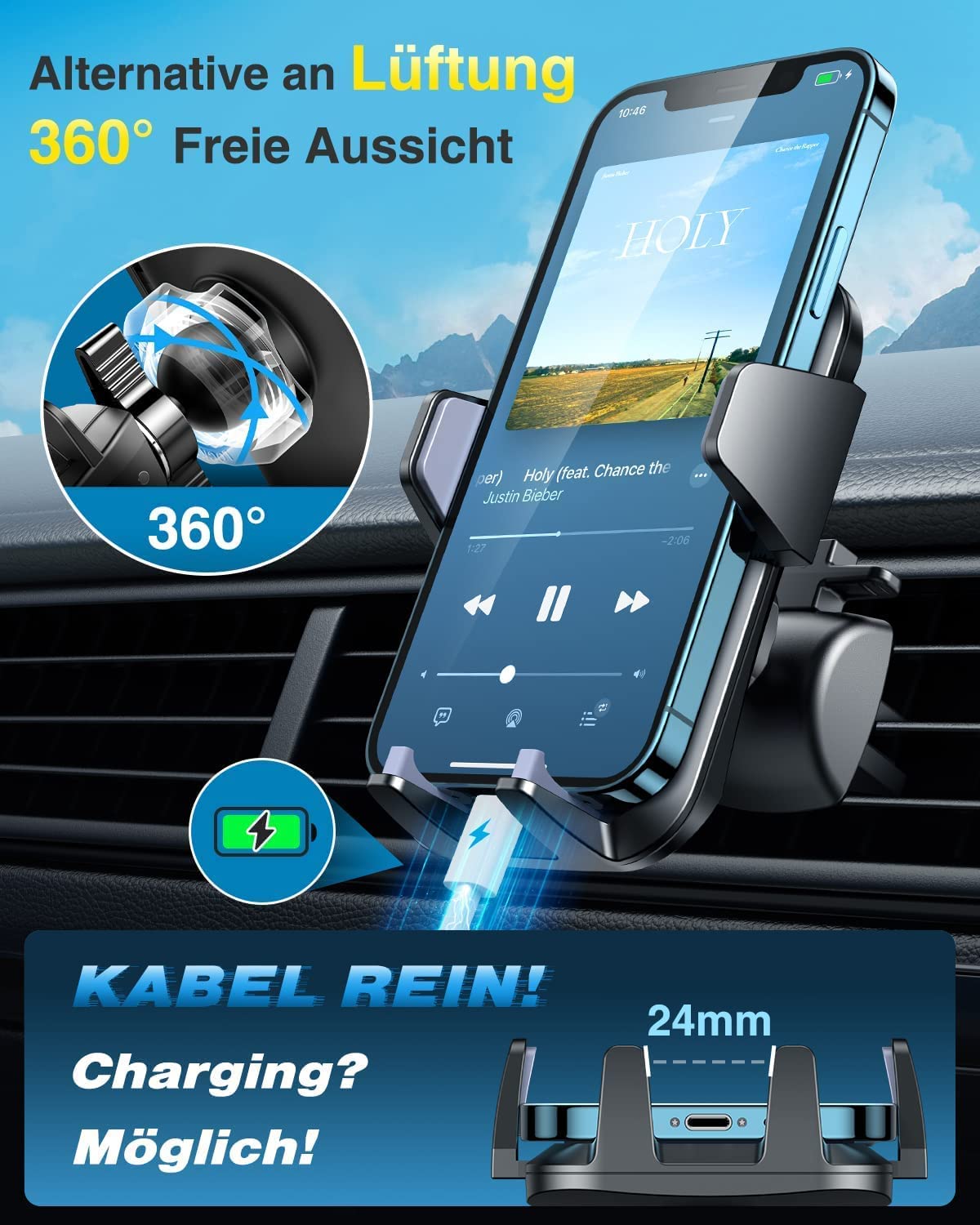 VANMASS Handy Halterung Auto 2024 Neuste Farbe Lila Version 3 in 1  Handyhalter für Auto Saugnapf
