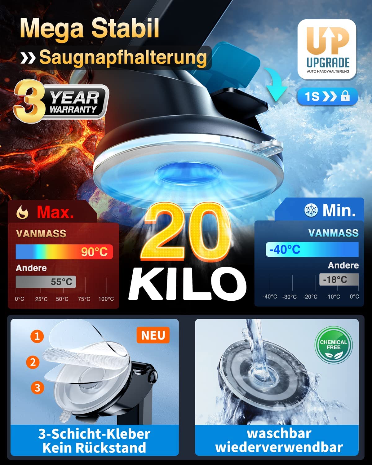 VANMASS Kfz Handyhalterung Auto Saugnapf mit Langem Schwanenhals 3 in 1 Handy  Halterung Auto für Wi